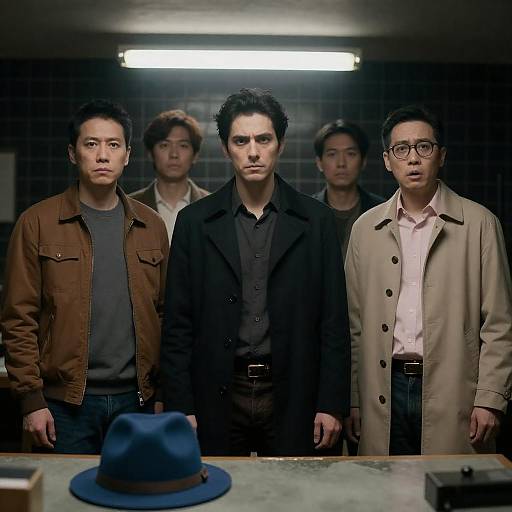 Five Men in a Dimly Lit Room