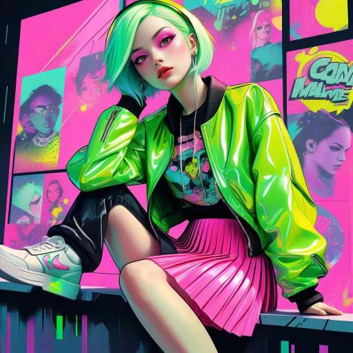 Whimsical Rebel in Neon Pop Art