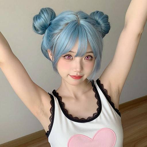 Young Woman with Blue Twin-Bun Hairstyle