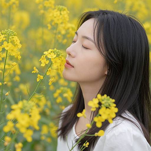 Serene Woman Among Yellow Blooms