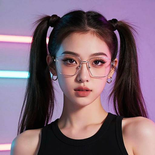 Confident Girl Neon Pigtails Fashion