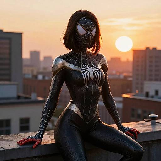 Confident Spiderwoman Urban Rooftop