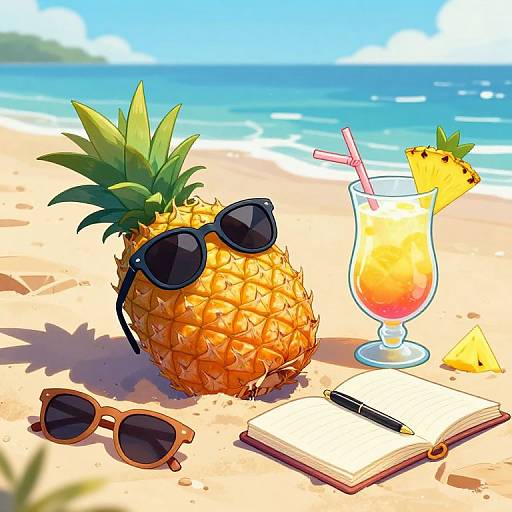 Manga Pineapple Relaxing on Beach