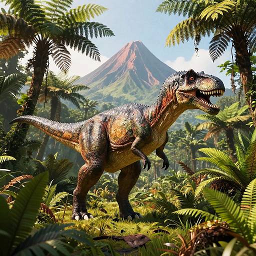 Realistic Dinosaur in Lush Prehistoric Jungle