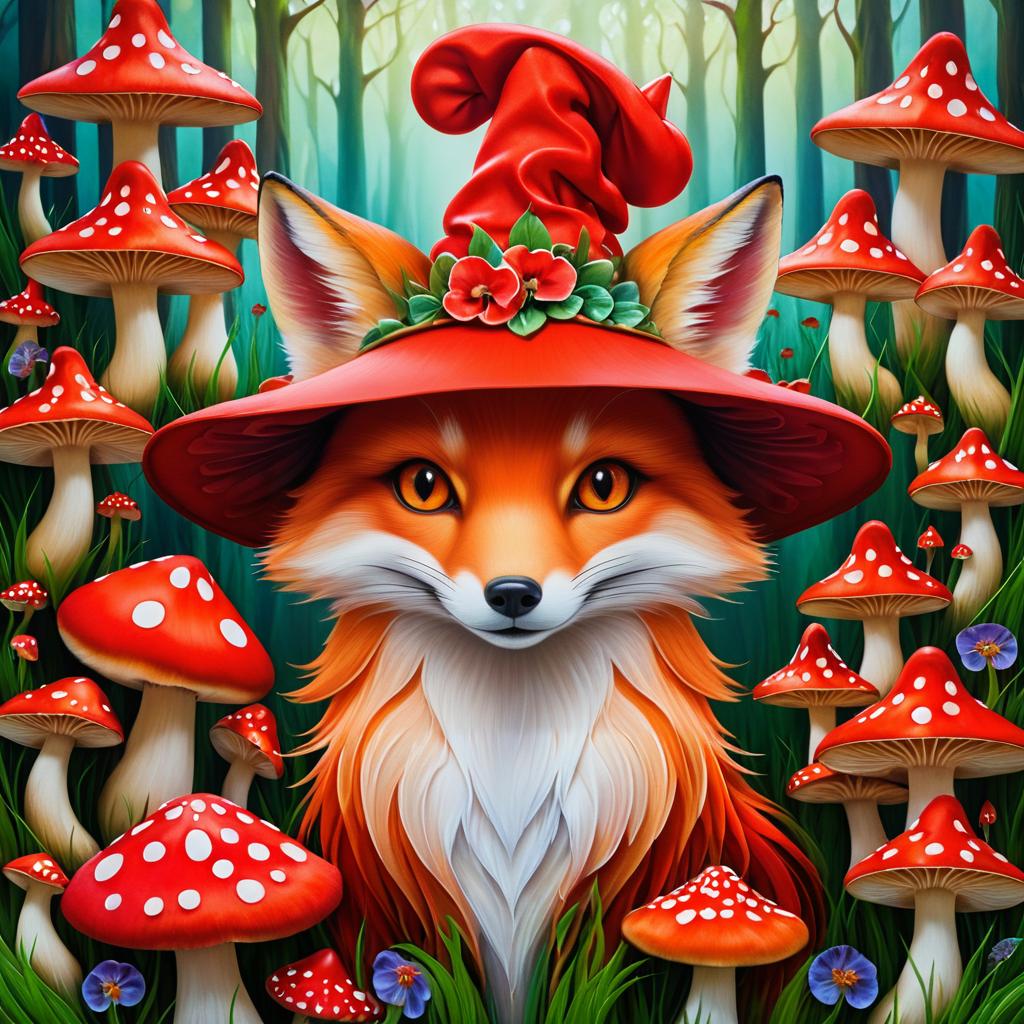 Whimsical Fox in Mushroom Wonderland