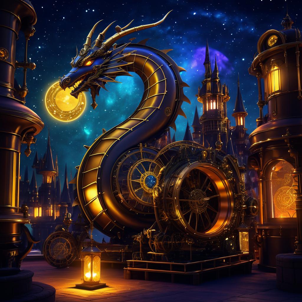 Steampunk Night with Mechanical Dragon