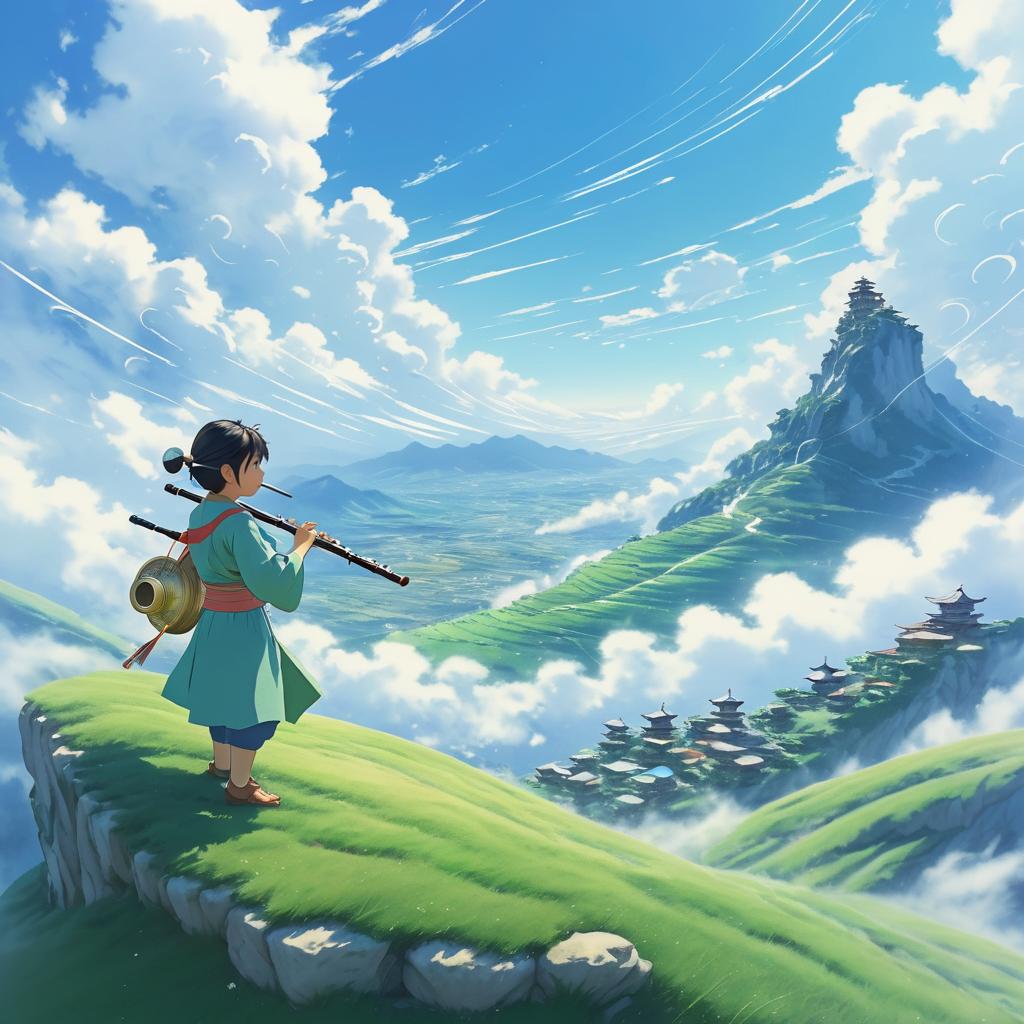 Flute Musician on a Cloudy Hilltop