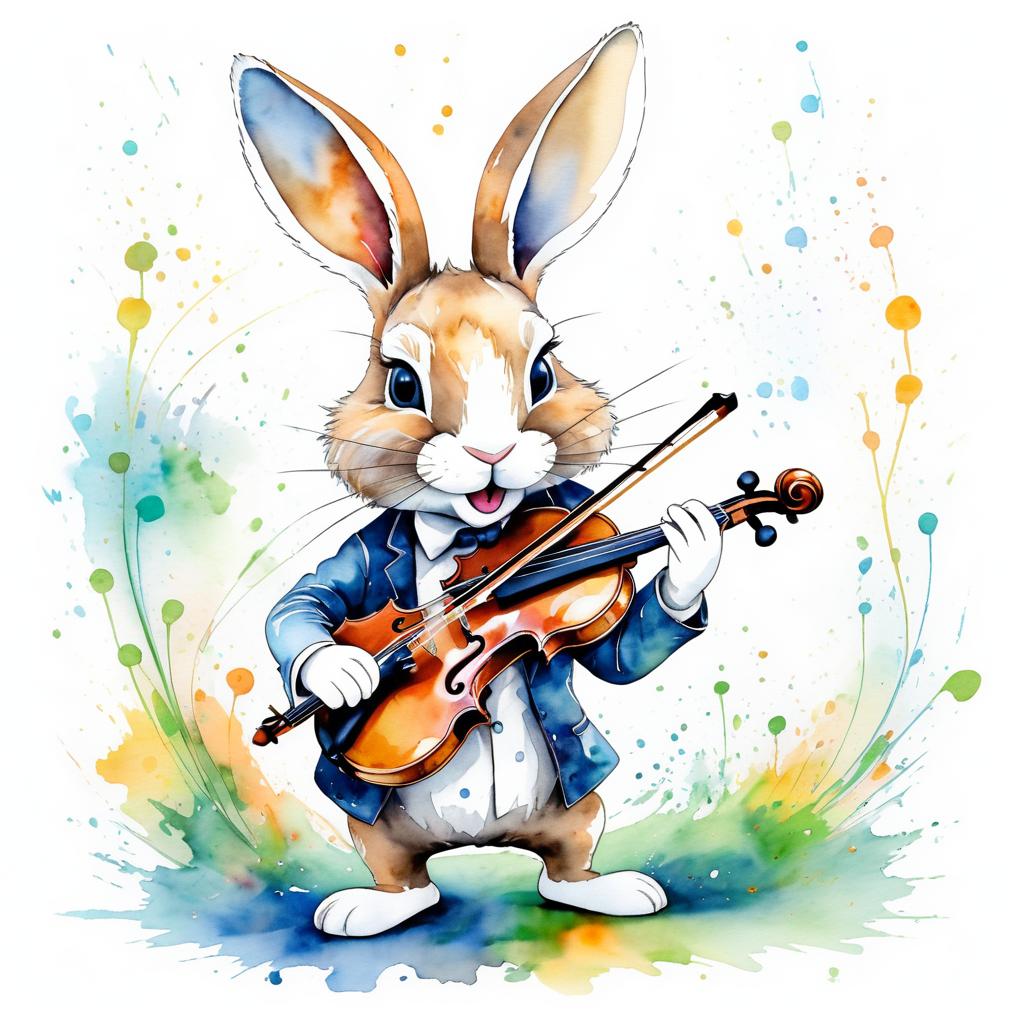 Whimsical Rabbit Playing Violin Illustration