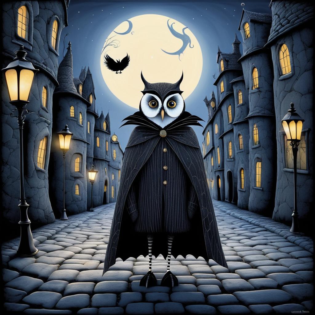 Curious Owl in Whimsical Twilight Art