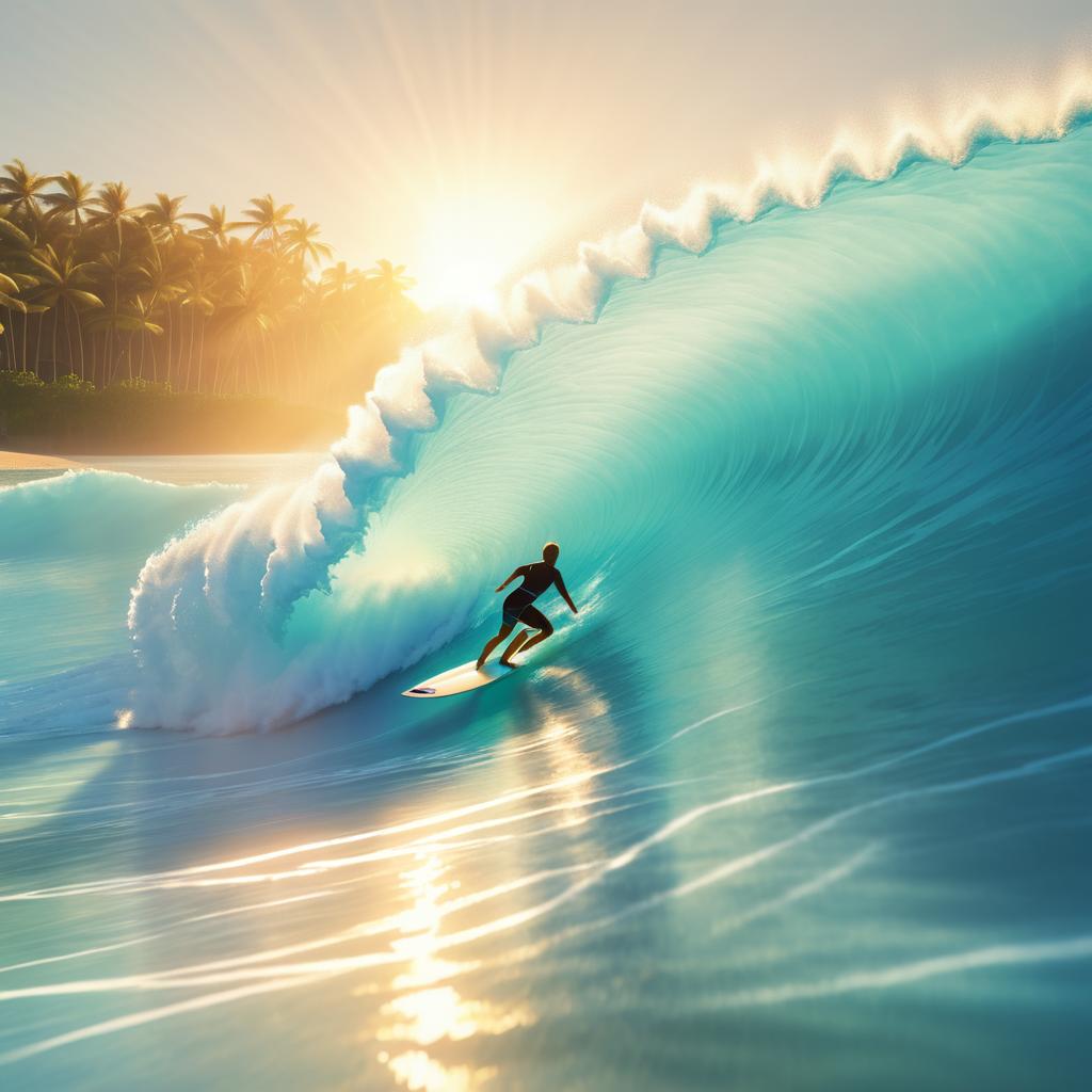 Surfer at Dawn: A Tropical Wave Ride