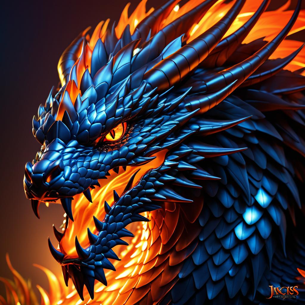 Fierce Dragon with Fiery Orange Eyes