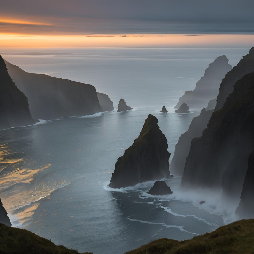 Misty Evening at Southwestern Sea Stacks