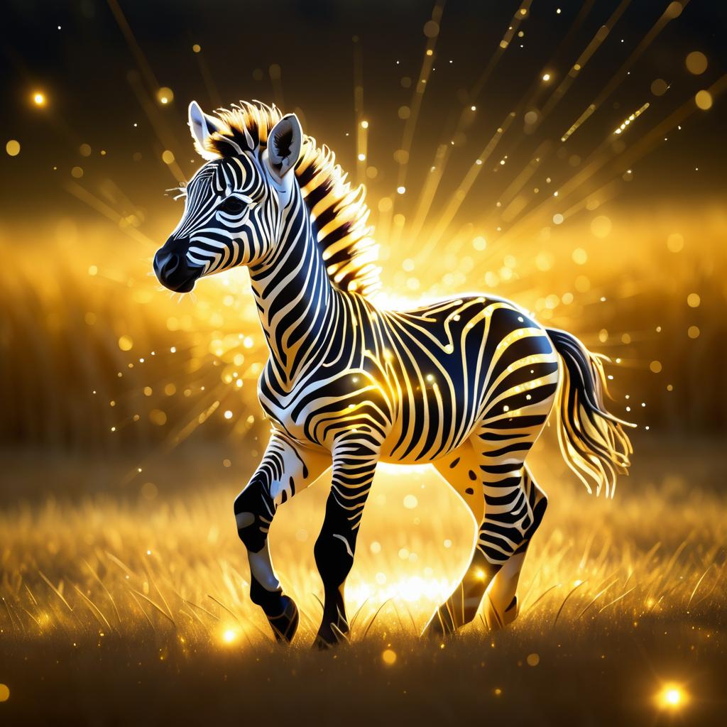 Ethereal Zebra Foal in Golden Savanna