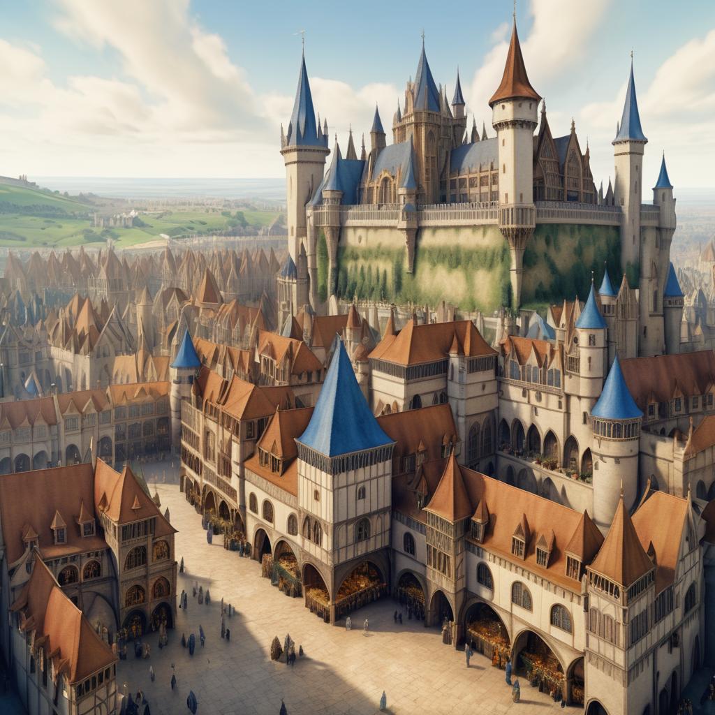 Majestic Medieval Castle Over Marketplace