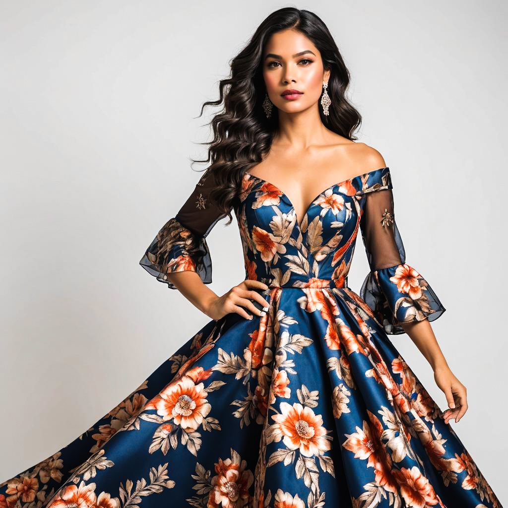 Elegant Woman in Floral Gown Portrait