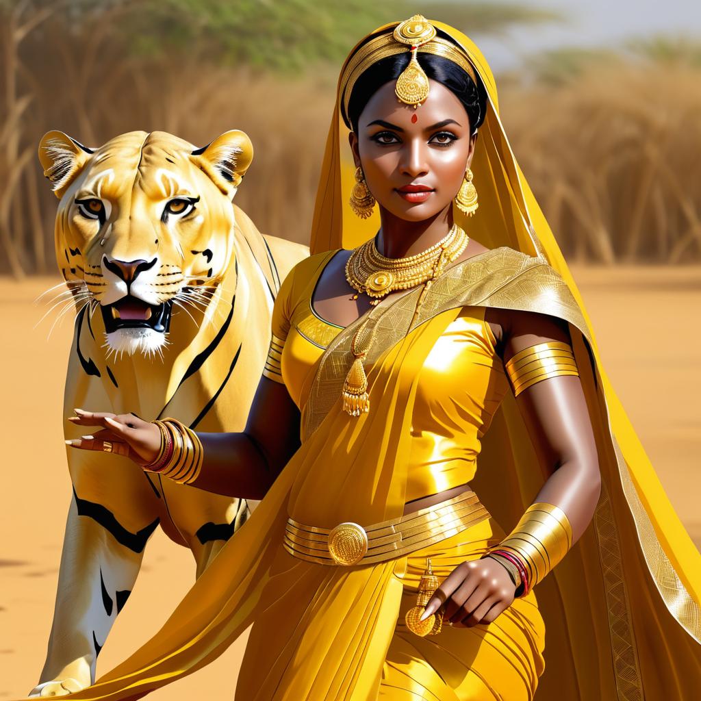 Empowered Woman in Golden Sari