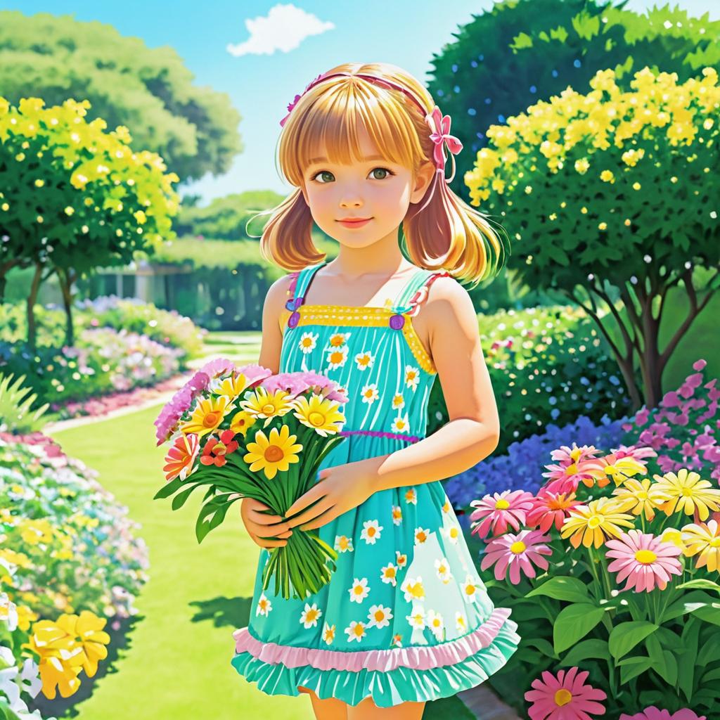 Whimsical Summer Girl in Flower Garden