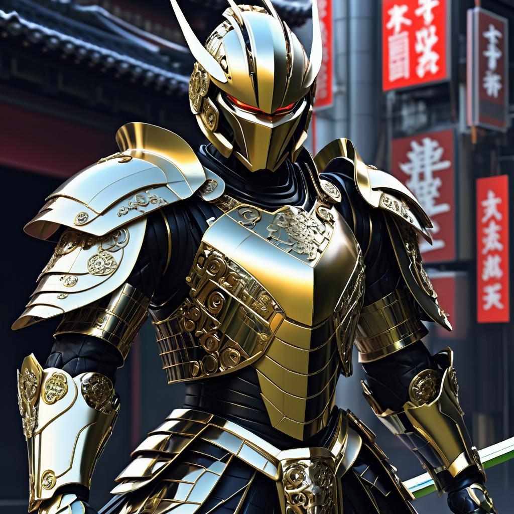 Intricate Cybernetic Samurai in Metal Armor