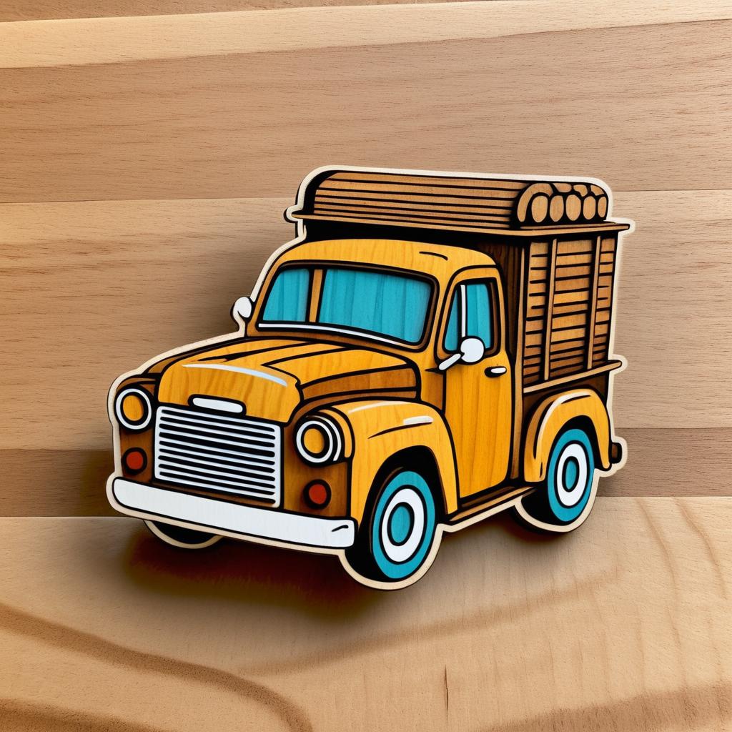 Charming Hand-Carved Wooden Truck Pin