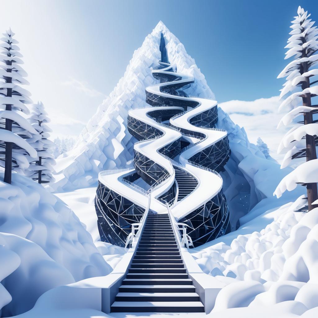 Infinite AI Staircase on Snowy Mountain