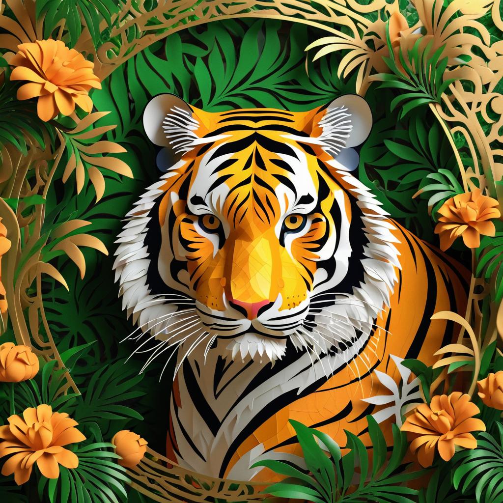 Intricate Floral Tiger in Fine Art Style