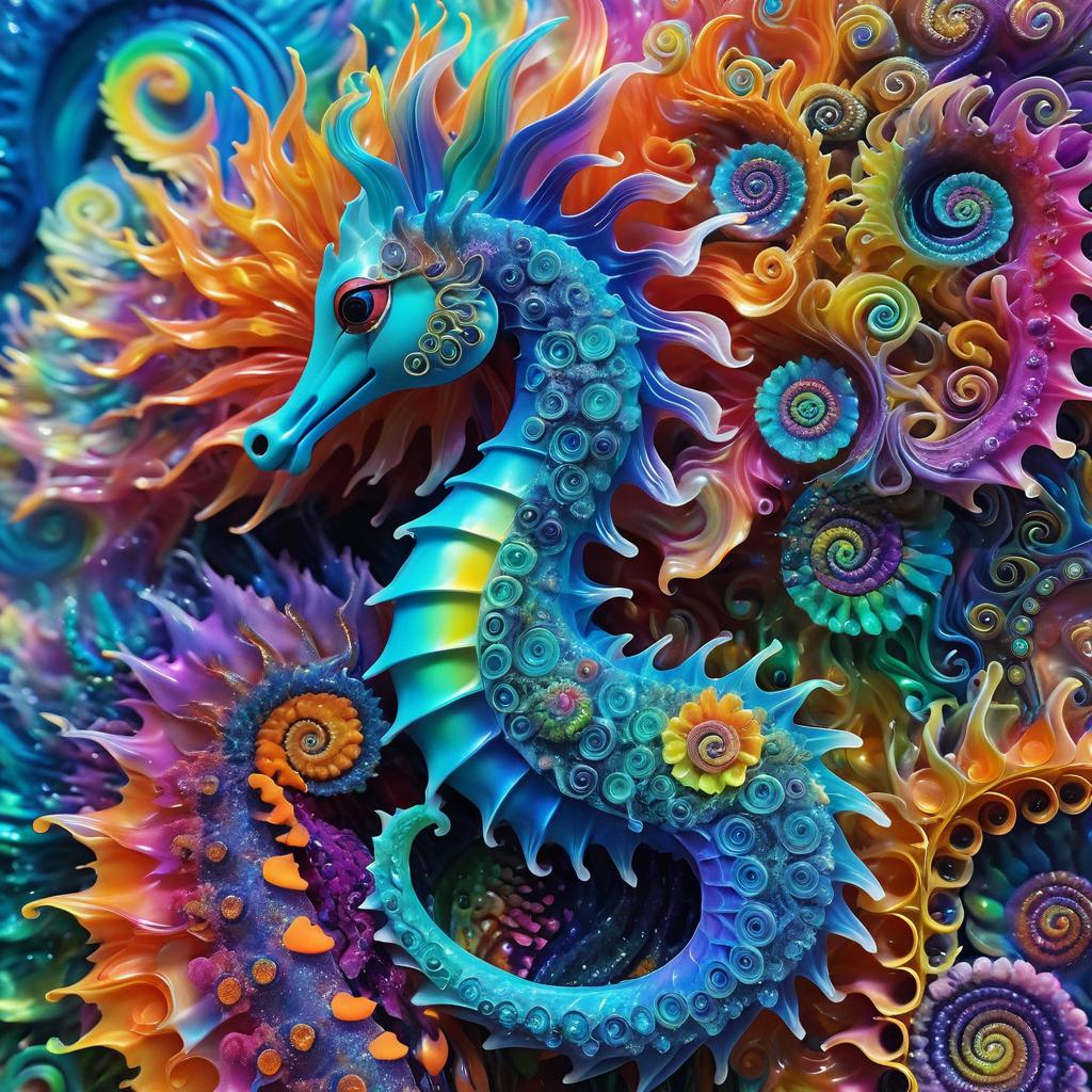 Trippy Hyperrealistic Seahorse Entity Design