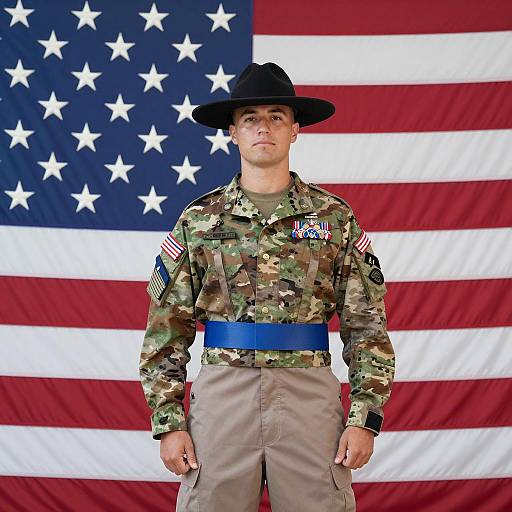 Veteran in Uniform with American Flag