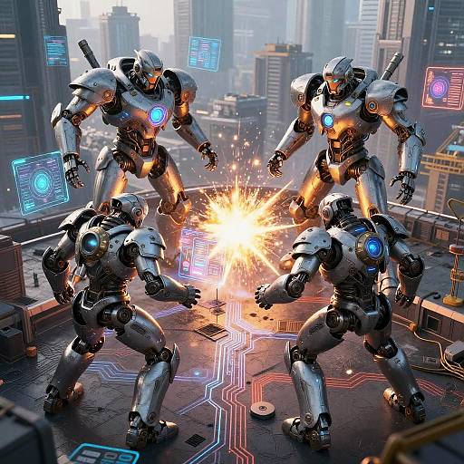 Epic AI Battles on Dystopian Rooftop