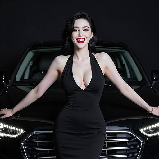 Elegant Woman by a Sleek Black Car