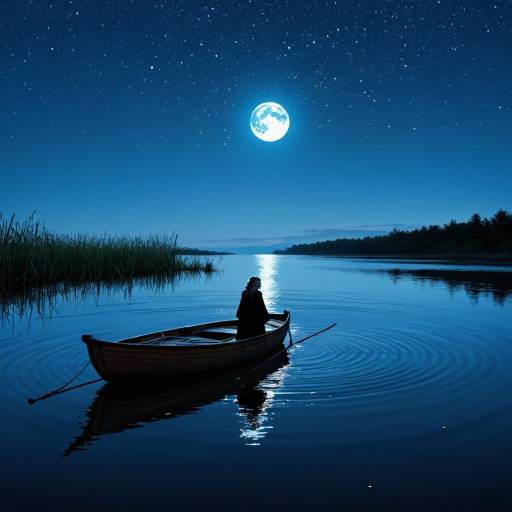 Serene Canoe Scene Under Starry Sky Serene Canoe Scene Under Starry Sky