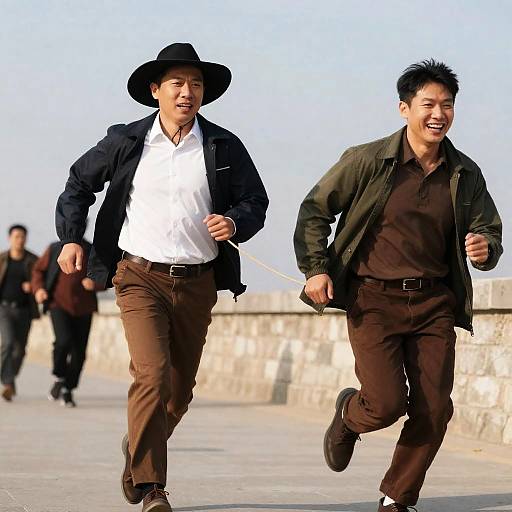 Joyful Running Duo in Mid-Action