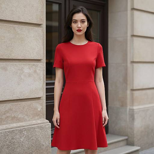 Woman in Red Nose Dress Outdoors