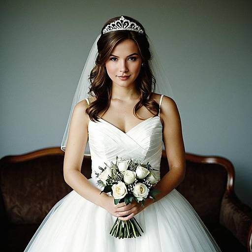 Bride in White Wedding Dress with Tiara