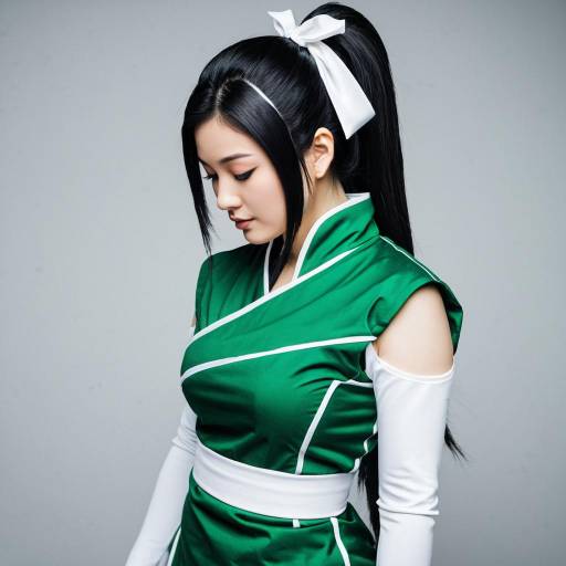 Female Cosplayer in Green and White Ninja Costume