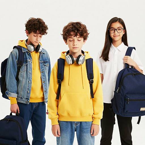 Group of Teen Students with Backpacks and Headphones