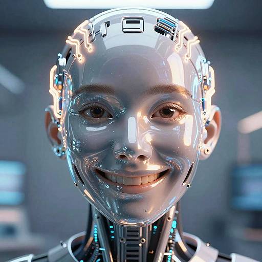 Friendly Futuristic Cybernetic AI Face