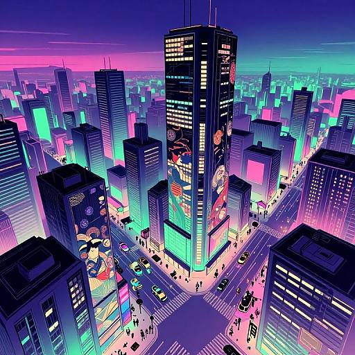 Cyberpunk Ukiyo-e Futuristic Cityscape