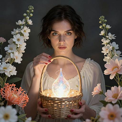 Woman with Magical Glowing Basket