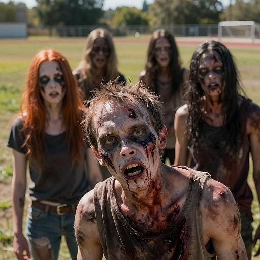 Group of Zombies on Grassy Field