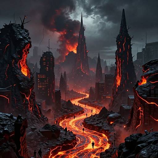 Surreal Lava Cityscape Under Apocalyptic Sky