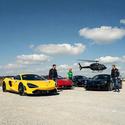 Dynamic Group with Sports Cars and Helicopters