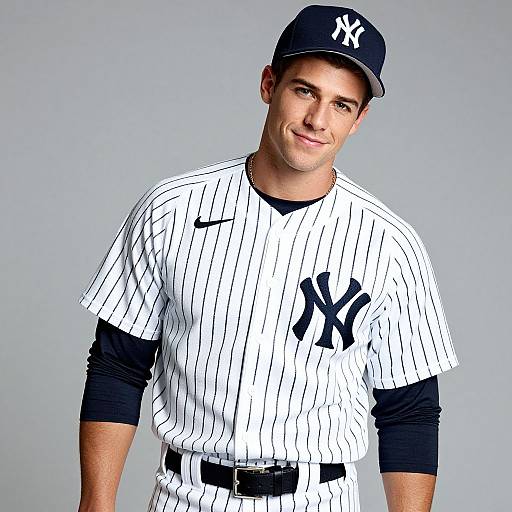 Confident Young Man in Yankees Uniform