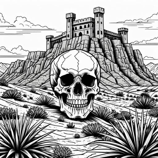 Desert Fortress Skull Coloring Page