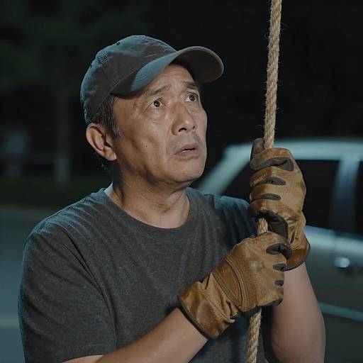 Concerned Man in Dim Blue Night Scene