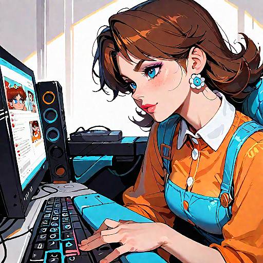 Anime Girl Using Computer