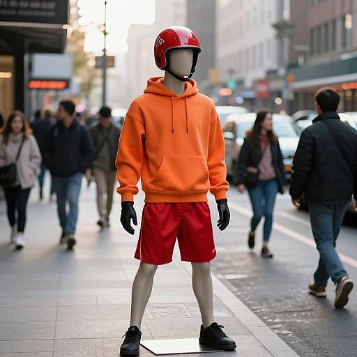 Confident Mannequin on Busy City Street