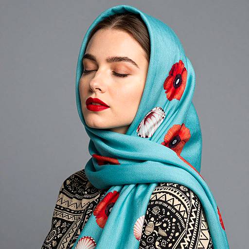 Serene Woman in Turquoise Headscarf Portrait