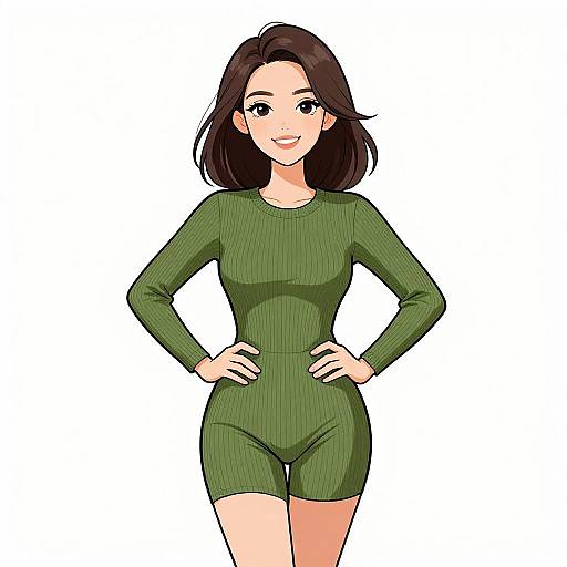 Smiling Woman in Olive Green Romper