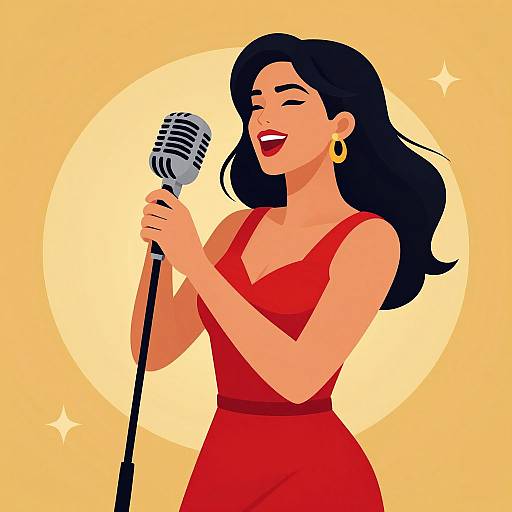 Retro Singing Woman in Red Dress
