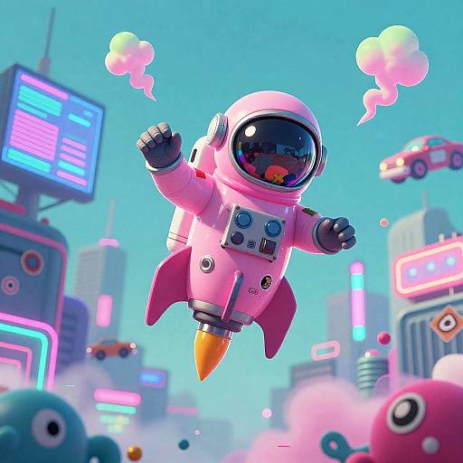 Vaporwave Retro Astronaut in Neon City
